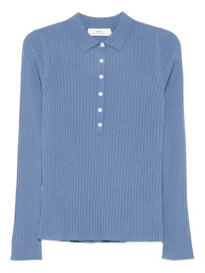 Arch4 Ribbed Polo Top In Blue