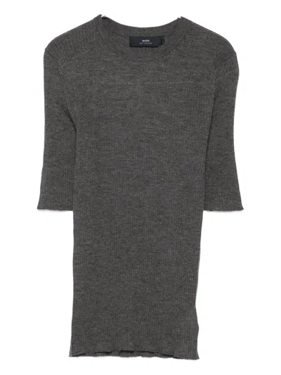 Arch4 Ribbed Short-sleeve Sweater In Gray