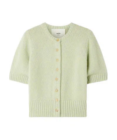 Arch4 Rome Cropped Organic Cashmere And Silk-blend Cardigan In Green