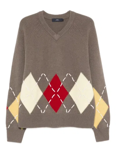 Arch4 Sloane Argyle V-neck Sweater In Brown