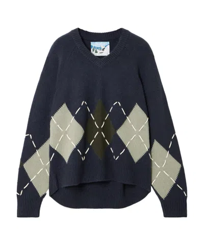 Arch4 Sloane Embroidered Argyle Cashmere Sweater In Blue