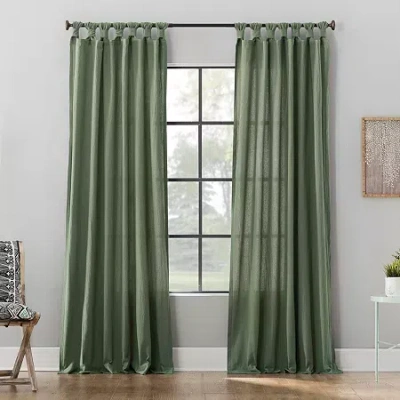 Archaeo Sarro Washed Cotton Tab Top Light-filtering Single Curtain Panel In Green