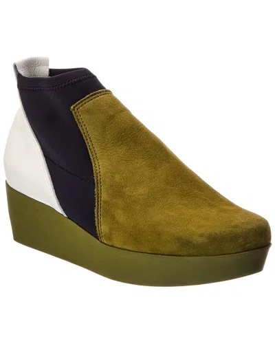 Arche Fujack Leather Wedge Bootie In Green