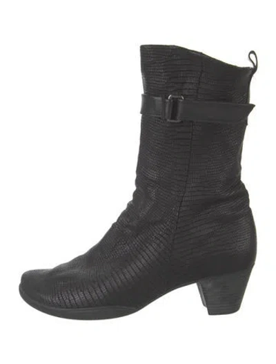Pre-owned Arche Leather Animal Print Boots In Black