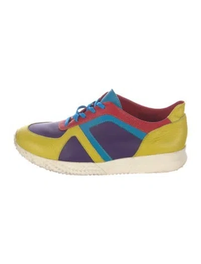 Pre-owned Arche Leather Colorblock Pattern Sneakers In Yellow