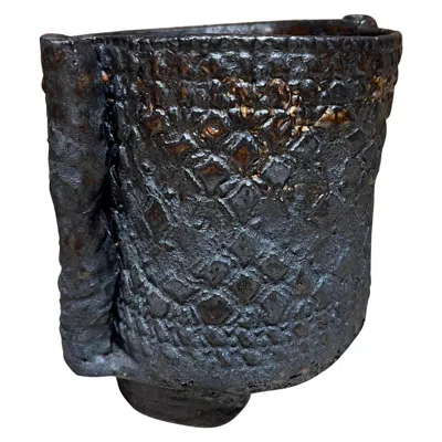 Pre-owned Architectural Pottery 1960s Architectural Textured Pottery Planter Blue Gray Garden Pot