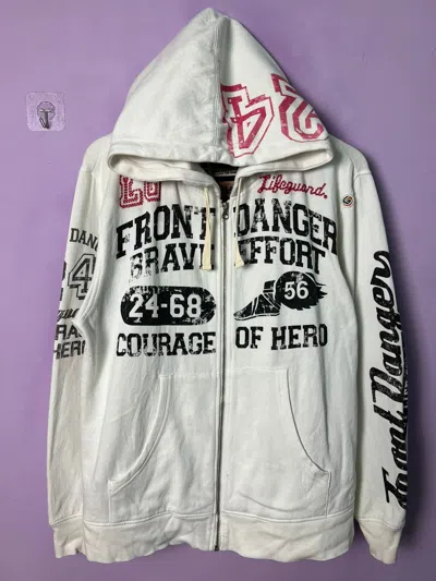 Pre-owned Archival Clothing Lifeguard Front Danger Zipper Hoodies In White