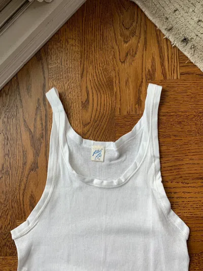 Pre-owned Archival Clothing True Vintage Slavic Tank Top Ribbed Wife Beater 60s 50s 70's In White