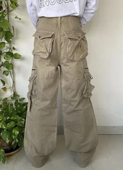 Pre-owned Archival Clothing Vintage Y2k Multipocket Wide-leg Bootcut Cargo Pants In Sand