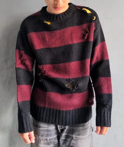 Pre-owned Archival Clothing X Avant Garde Distressed Gu Knit Sweater Like Number Nine In Black/red