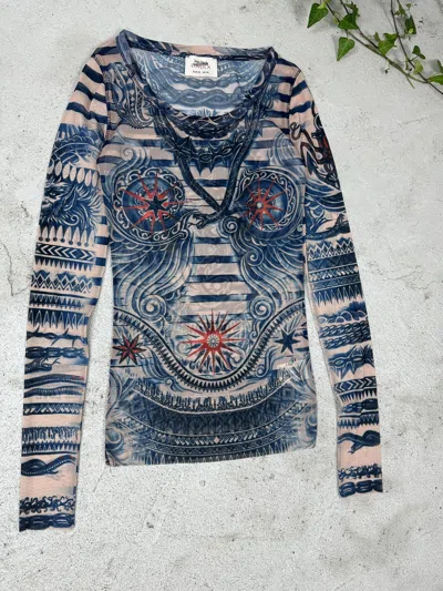 Pre-owned Archival Clothing X Avant Garde Jean Paul Gaultier X Lindex Tattoo Mesh Top Longsleeve (size Xs) In Multicolor