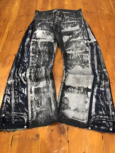 Pre-owned Archival Clothing Reworked Dirty Painted/waxed Patchwork Crush Faded Y2k Baggy In Silver