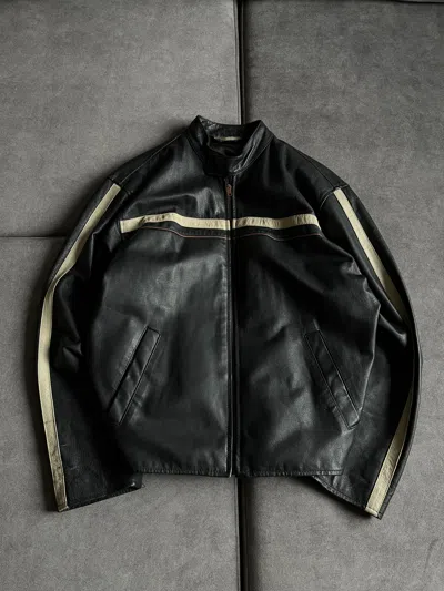 Pre-owned Archival Clothing X Avant Garde Vintage Boxi Racing Leather Jacket Y2k In Washed Black