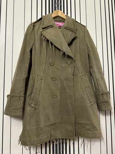 Pre-owned Archival Clothing X Comme Des Garcons 2003 Junya Watanabe Distressed Military Double-breasted Coat In Green
