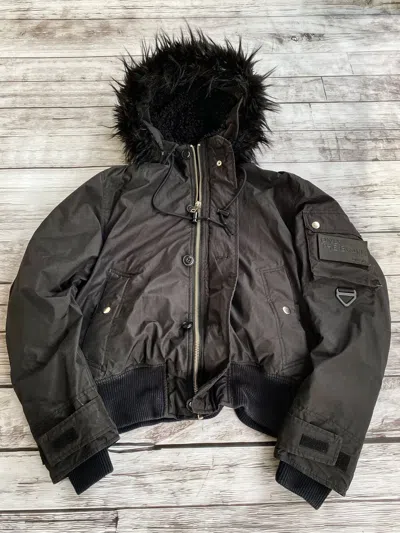 Pre-owned Archival Clothing X Diesel If Six Was Nine Style Puffer Bomber Jacket Fur Hood In Total Black