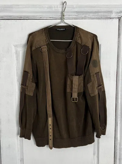 Pre-owned Archival Clothing X Dolce Gabbana Fw 02 Vintage Washed Bondage Faded Sweater In Brown