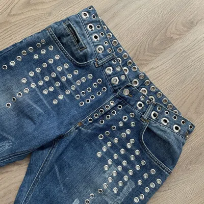 Pre-owned Archival Clothing X Dolce Gabbana Ss06 Runway Eyelet Studded Bondage Denim Pants Archive In Blue