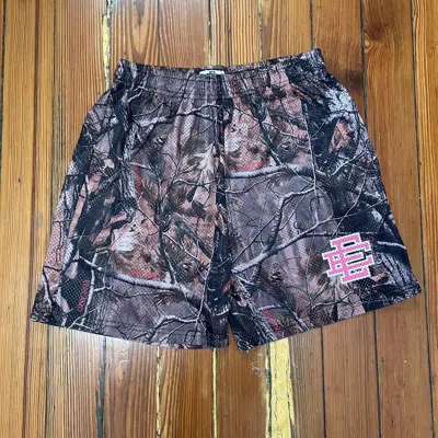 Pre-owned Archival Clothing X Eric Emanuel Vintage Y2k 2000s Ee All Over Camo Pink Logo Mesh Shorts (size 32) In Multicolor