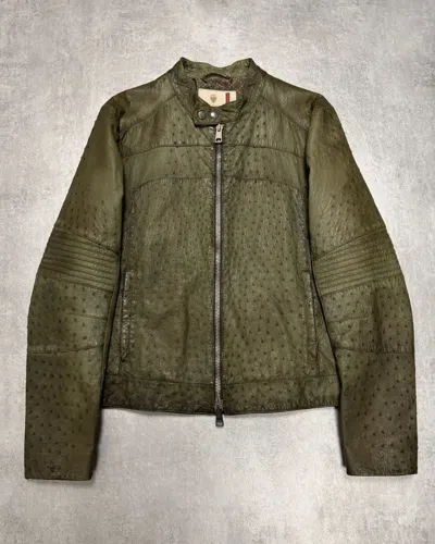 Pre-owned Archival Clothing X Gucci Fw2011 Gucci Olive Ostrich Leather Biker Jacket (s/m) In Green