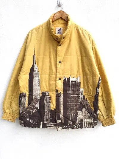 Pre-owned Archival Clothing X Hai Sporting Gear Superhsg Overprinte Town Motif Bomber Jacket In Gold