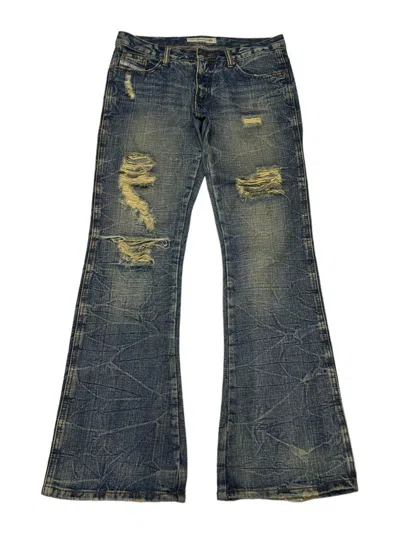Pre-owned Archival Clothing X Hysteric Glamour Flarethrashed Ripped Rusty Flared Denim Jeans Diesel Style In Blue
