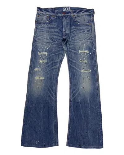 Pre-owned Archival Clothing X If Six Was Nine Edwin 503 Blue Trip Flare Jeans Distressed Denim (size 36)