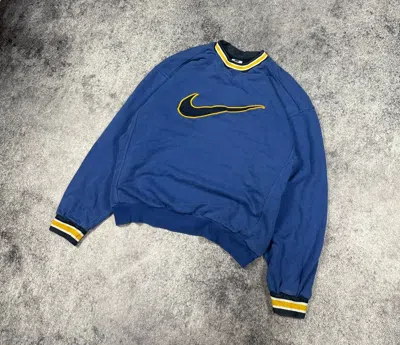 Pre-owned Archival Clothing X Nike Y2k Vintage Big Swoosh Nike Sweatshirt Streetwear Style In Blue