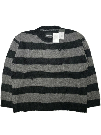 Pre-owned Archival Clothing X Number N Ine Number (n)ine Grey Distressed Striped Loose Knit Sweater (size Xl)