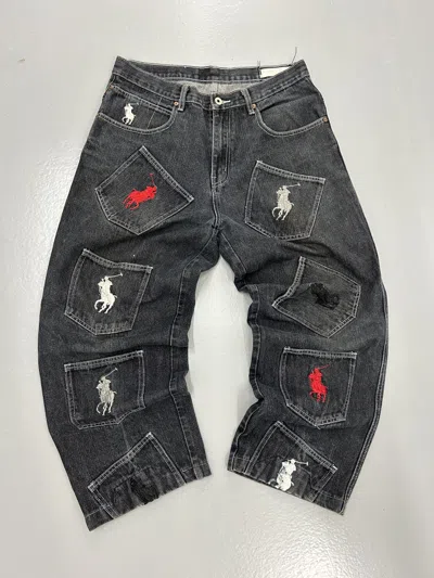 Pre-owned Archival Clothing X Polo Ralph Lauren Crazy Vintage Polo Ralph Laurent Patchwork Evisu Style Jeans In Black