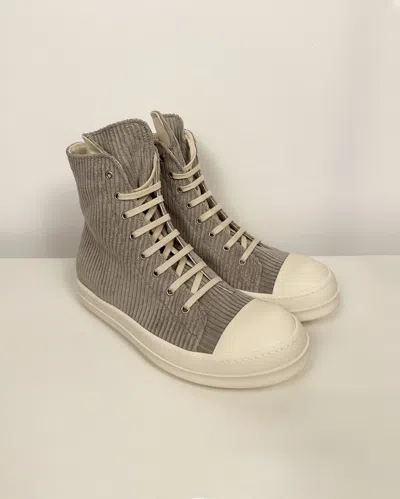 Pre-owned Archival Clothing X Rick Owens Drkshdw Ramones High Pearl Corduroy Shoes In Pearl Grey