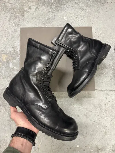 Pre-owned Archival Clothing X Rick Owens Fw2015 Rick Owens Army Black Combat Leather Boots