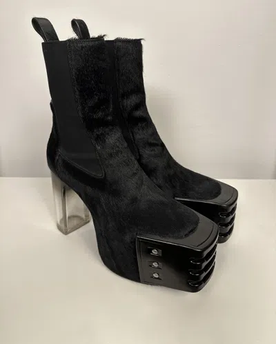 Pre-owned Archival Clothing X Rick Owens Ponyhair Kiss Heel Shoes Boots In Black