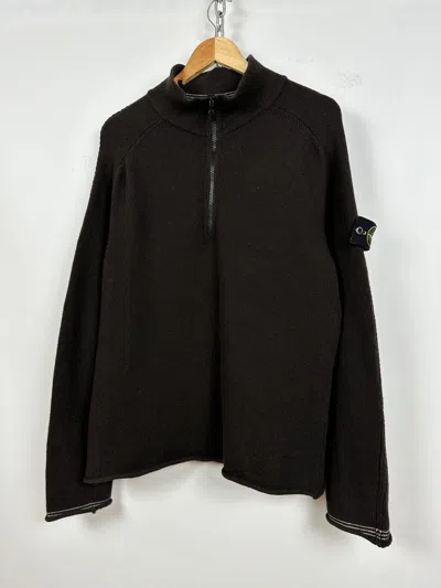 Pre-owned Archival Clothing X Stone Island 2005 Vintage Stone Island Mock Neck Knit 1/3 Zip Sweater In Brown