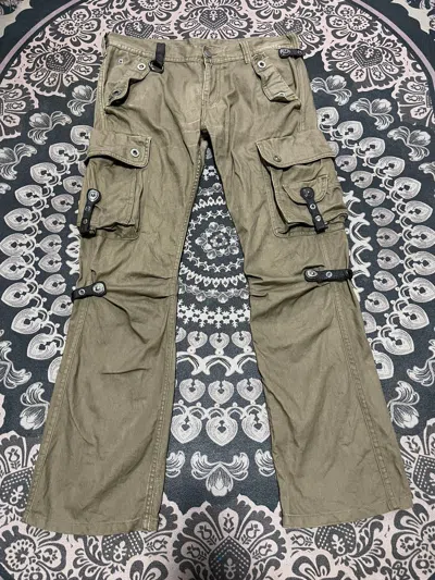 Pre-owned Archival Clothing X Tornado Mart Vintage Flared Tornado Mart Japan Multipocket Bondage Pants In Khaki Raw