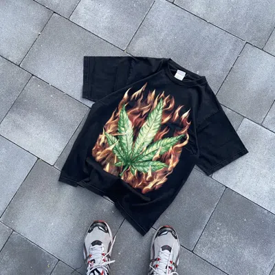 Pre-owned Archival Clothing X Vintage Crazy Marijuana 90's Y2k Baggy T-shirt In Washed Black
