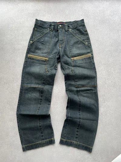 Pre-owned Archival Clothing X Vintage Dirty Pants Faded Crashed Y2k Distressed In Dark Blue