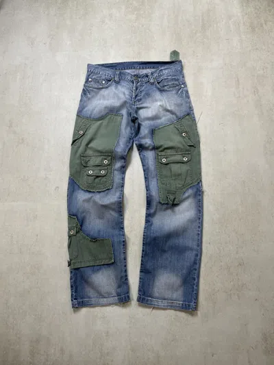 Pre-owned Archival Clothing X Vintage Japanese Distressed Vintage Multipocket Dirty Denim Pants In Blue