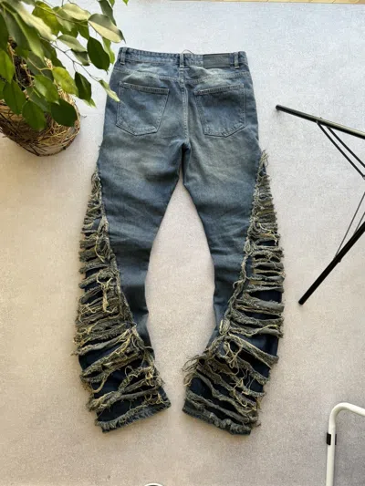 Pre-owned Archival Clothing X Vintage Jeans Dirty Pants Faded Crash Denim Thrashed Y2k Distressed In Faded Blue