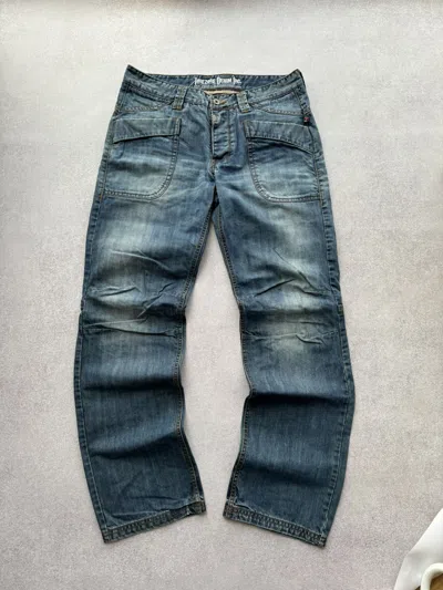 Pre-owned Archival Clothing X Vintage Jeans Dirty Pants Faded Crash Denim Thrashed Y2k Pants In Faded Blue