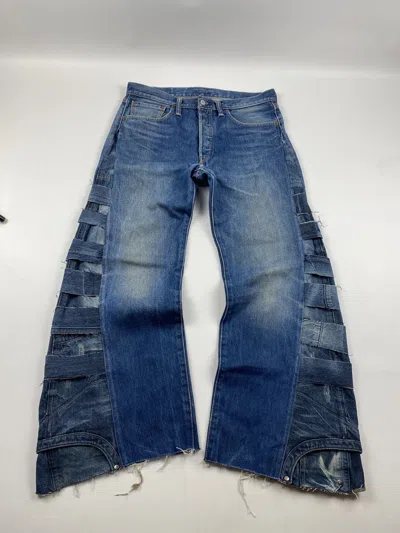 Pre-owned Archival Clothing X Vintage Jeans Dirty Pants Patchwork Crash Denim Thrashed Distressed In Blue