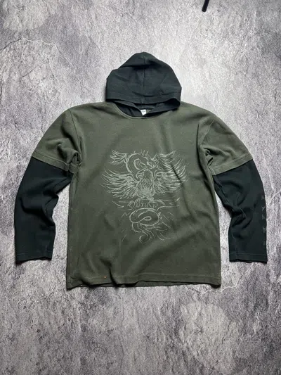 Pre-owned Archival Clothing X Vintage Y2k Archival Tribal Affliction Japan Style Hooded Tee In Khaki Green