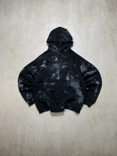 Pre-owned Archival Clothing Y2k Crazy Distressed Dirty Ripped Painted Custom Hoodie In Black