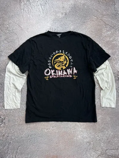 Pre-owned Archival Clothing Y2k Okinawa Dragons Archival Karate Flame Japan Style Tee In Black