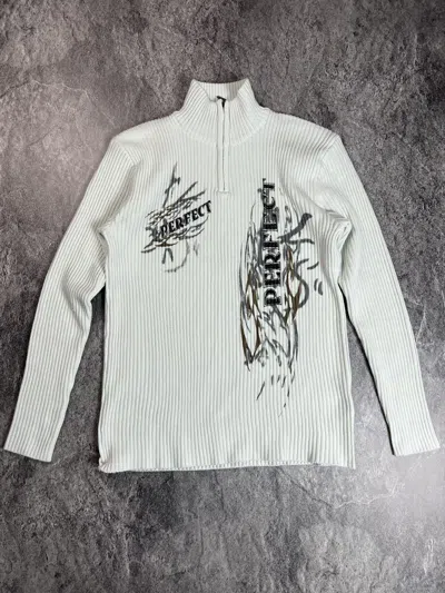 Pre-owned Archival Clothing Y2k Tribal Archival Tattoo Japan Style Ribbed Knit Sweater In White