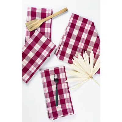 Archive New York Abigail Cranberry Handwoven Cotton Plaid Napkins, Set Of 4 In Red