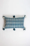 Archive New York Antigua Classic Striped Handwoven Cotton Throw Pillow In Dark Teal Blue