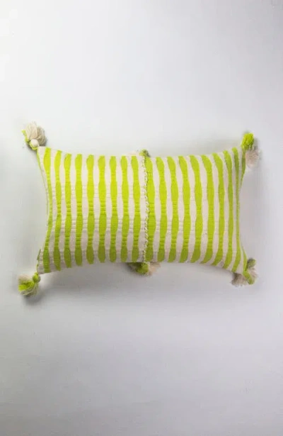 Archive New York Antigua Classic Striped Handwoven Cotton Throw Pillow In Lime Green