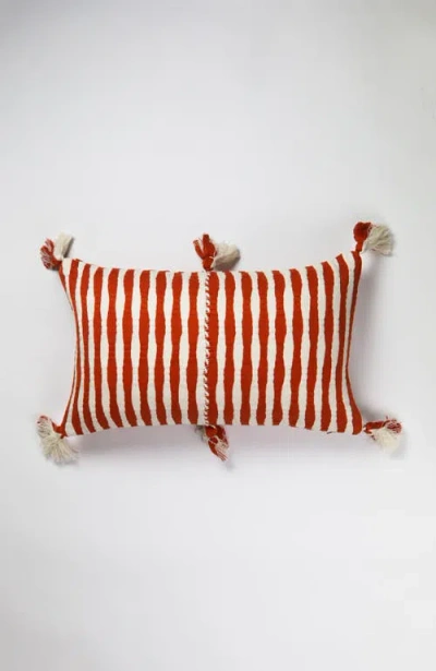 Archive New York Antigua Classic Striped Handwoven Cotton Throw Pillow In Red