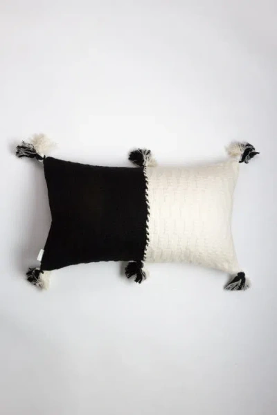 Archive New York Antigua Colorblocked Handwoven Cotton Throw Pillow In Black And Ivory