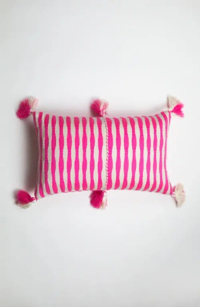 Archive New York Antigua Neon Striped Handwoven Cotton Throw Pillow In Neon Pink And Ivory